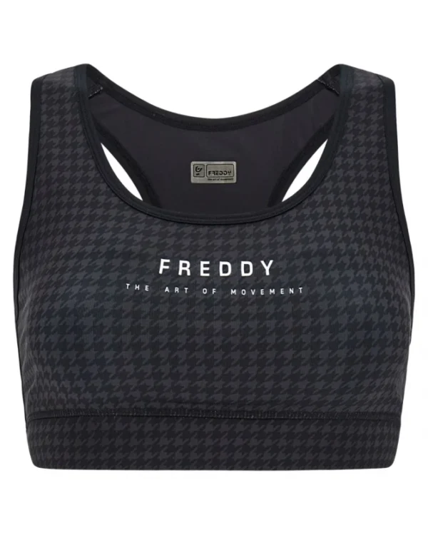 Breathable eco-friendly sports bra with an all-over print