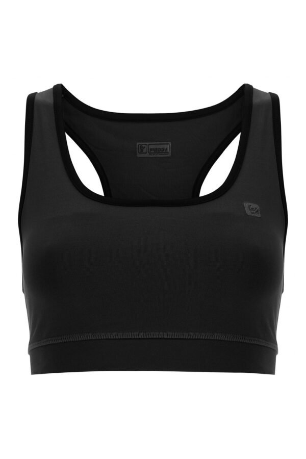 Breathable fabric bra with black trim