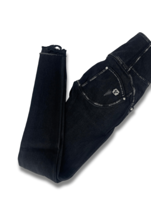 Freddy WR.UP® high waist ripped jeans in black coated shuttle-woven denim