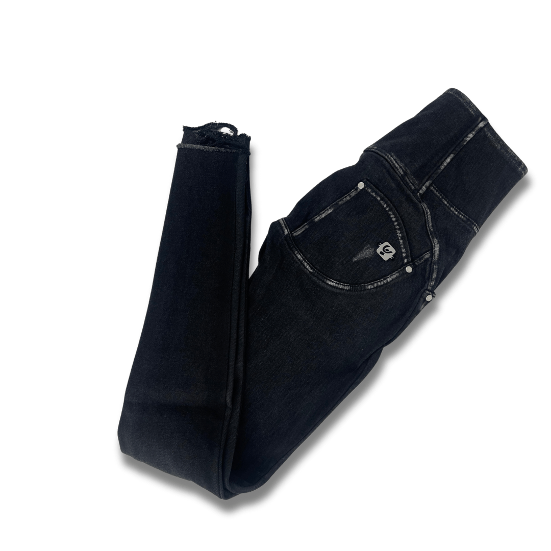 Freddy WR.UP® high waist ripped jeans in black coated shuttle-woven denim