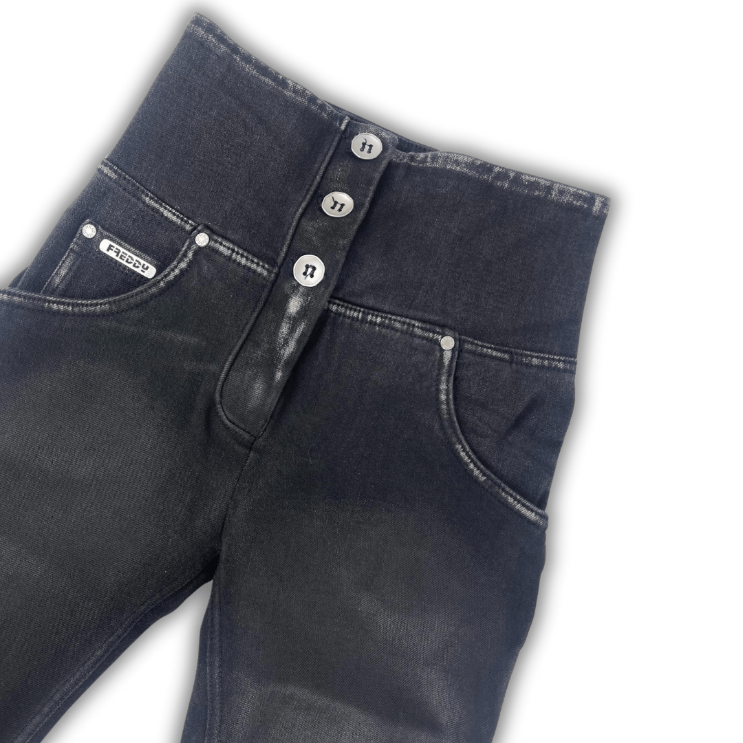 Freddy WR.UP® high waist ripped jeans in black coated shuttle-woven denim
