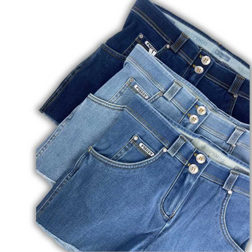 Freddy WR.UP® regular waist fringed push up shuttle-woven eco-friendly denim shorts